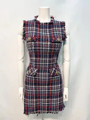 2439 Andy アンディ　キャバクラ　ドレス　ツイード　ゴールドボタン　ノースリーブ　ミニ　タイト　フリンジ　キャバドレス　S