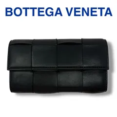 ボッテガヴェネタ BOTTEGA VENETA カセット フラップウォレット ラムスキン レザー マキシイントレチャート ブラック 黒 長財布 ユニセックス メンズ レディース 男女兼用 ブランド 美品