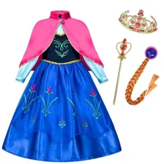 【特価商品】120 110 100 130 オリジナルグッズ) 三つ編みウィッグ 魔法のステッキ 140 ティアラ ケープ (プリンセスドレス ブルー×ブラック / ・ 豪華６点セット 衣装 コスプレ NT41Y 子供 ドレス プリンセス