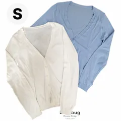 2枚セット　ベルメゾン　千趣会　サマーニットカーディガン　Ｖネック　ライトブルー　ホワイト　白　水色　Ｓ　小さいサイズレディース