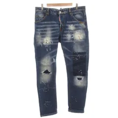 ディースクエアード DSQUARED2 CLASSIC KENNY TWIST JEAN クラシック ケニー ツイスト ジーンズ デニム パンツ ストレート 50 インディゴ ダメージ加工 ペイント加工 フルレングス /FF ■GY50