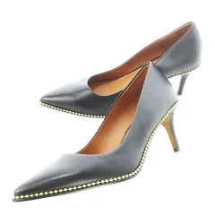 コーチ COACH パンプス ハイヒール ポインテッドトゥ レザー 革 ボールチェーン 5.5C 22.5cm 黒 ブラック /KW ■GY18