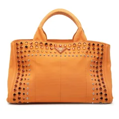 プラダ 三角ロゴプレート カナパM ハンドバッグ トートバッグ オレンジ キャンバス ビジュー レディース PRADA【1-0258769】