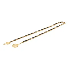 シャネル ヴィンテージ  チェーン ベルト ゴールド ブラック メッキ レザー レディース CHANEL【1-0262771】