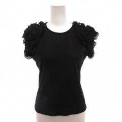 イッセイミヤケ ISSEY MIYAKE FETE カットソー フリル袖 ナイロン 03 黒 ブラック /FF  ■GY62