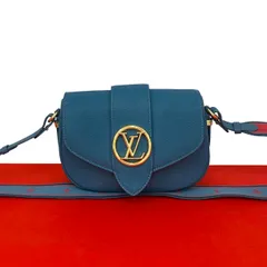 ほぼ未使用 LOUIS VUITTON ルイヴィトン LV ポンヌフ ソフト MM レザー 本革 ミニ ショルダーバッグ ポシェット サコッシュ ブルー 64-10