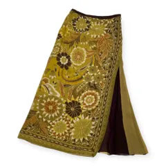 ETRO エトロ 総柄 シルク100% ロング スカート シースルー サイズ 44 /イエローグリーン系/イタリー製/エトロファーイーストのサムネイル