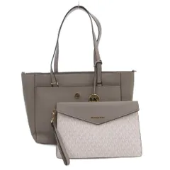 マイケルコース MICHAEL KORS ハンドバッグ トート 肩掛け ポーチ付き MKロゴ レザー PVC グレー 白 ホワイト 35T1G5MT7T /GV ■GY11