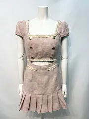 2446 未使用タグ付き　Tika ティカ　キャバクラ　ドレス　ツイード　ラメ　スクエアネック　チェーン　ウエストカット　プリーツ　ミニ　タイト　キャバドレス　M