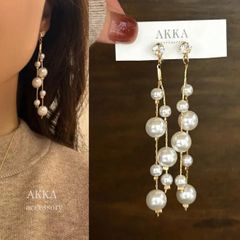 volume pearl chain earring ボリューム パール チェーン イヤリング  真珠 樹脂イヤリング 金属アレルギー 揺れる 大ぶり ピアス　金アレ ノンホールイヤリング