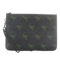 コーチ COACH チャーターポーチ シグネチャー キャンバス レキシー プリント クラッチバッグ セカンドバッグ PVC レザー 恐竜 総柄 紺 ネイビー 緑 グリーン CF063 /XZ ■GY18