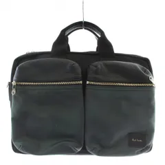 ポールスミス PAUL SMITH ビジネスバッグ ブリーフケース ショルダー 2WAY 牛革 レザー ナイロン ロゴ 黒 ブラック カーキ PSN504 /XZ ■GY18