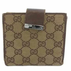 グッチ GUCCI GGキャンバス 二つ折り財布 コンパクトウォレット Wホック 小銭入れあり ロゴ レザー ベージュ 茶 ブラウン /GV ■GY11