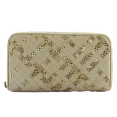 ボッテガヴェネタ BOTTEGA VENETA 長財布 ラウンドファスナー パイソン レザー イントレチャート ベージュ グレー /XZ ■GY18