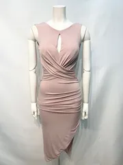 2448 キャバクラ　ドレス　伸縮性　スリット　ノースリーブ　フロントカット　シンプル　無地　タイト　キャバドレス