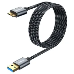 1.5m_グレー_1 SUNGUY USB3.0 ケーブル MicroB 1.5M タイプAオス - マイクロタイプBオス USBケーブル 外付けHDD/SSD ハードドライブ/HDカメラなど対応 マイクロB変換ケーブル 高速データ転送 1.5m グレー