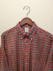 美品　80s　USA製　Brooks Brothers　ブルックスブラザーズ　シャツ　makers　赤系　チェック　ボタンダウン　ブロード生地