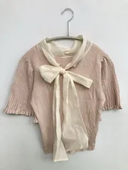 one after another NICE CLAUP ワンアフターアナザーナイスクラップ ニット/セーター F ピンク ナイロン ニット 無地 リボン ショート丈 半袖 クルーネック(丸首)