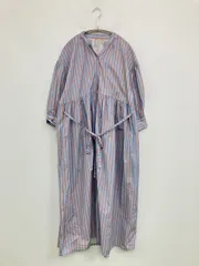 corail シャツワンピース F スカイブルー コットン ストライプ柄 リボン 長袖 ロング・マキシ丈