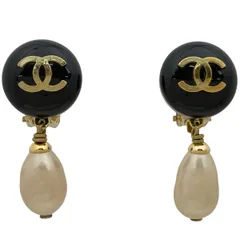 シャネル CHANEL ココマーク フェイクパール イヤリング スイング イヤリング GP プラスチック ゴールド ブラック レディース 【中古】