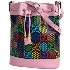 グッチ GUCCI GG サイケデリック ショルダーバッグ スター 巾着型 コーティングキャンバス ブラック マルチカラー ピンク 598149 レディース 【中古】
