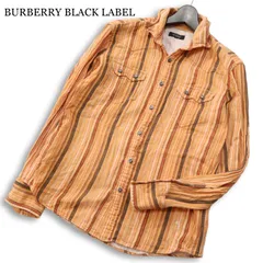 BURBERRY BLACK LABEL バーバリー ブラックレーベル ホース刺繍★ 長袖 ストライプ Wガーゼ ウエスタン シャツ Sz.2 メンズ