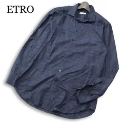 イタリア製★ ETRO エトロ 通年★ 長袖 ペイズリー柄 総柄 高級 ドレス シャツ Sz.43 メンズ 紺