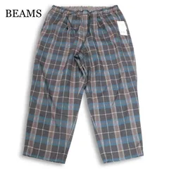 【新品】 B:MING by BEAMS ビームス 春夏 接触冷感★ クールファイバー チェック ワイド イージー パンツ Sz.XL　メンズ