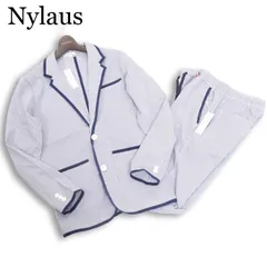 【新品 未使用】 Nylaus ナイラス 春夏 シアサッカー★ ストライプ アンコン イージー セットアップ スーツ Sz.M メンズのサムネイル