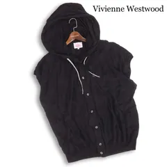 Vivienne Westwood MAN オーブ刺繍★ カモ柄ジャガード スリーブレス ニット カーディガン パーカー ベスト Sz.00 メンズ 黒のサムネイル