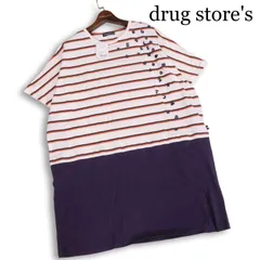 【新品 未使用】 drug store's ドラッグストアーズ 刺繍♪ ボーダー 切替 オーバーサイズ 半袖 ワンピース Sz.F レディース