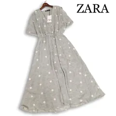 【新品 未使用】 ZARA ザラ 春夏★ シフォン 刺繍 ドット柄 ロング マキシ ワンピース Sz.S レディース