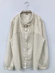 Chelmory シャツ/ブラウス 3L ホワイト コットン ナイロン 無地 レース ビジュー 刺繍 ミドル丈 長袖 レギュラーカラー