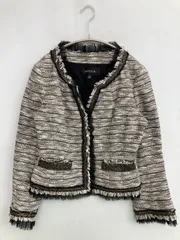 EPOCA エポカ ノーカラージャケット 40 グレー ツイード フリンジ その他総柄 ショート丈