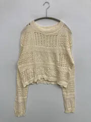 ニット/セーター アイボリー 無地 ショート丈 長袖 クルーネック(丸首)