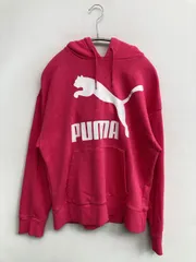 PUMA プーマ パーカー XS ピンク コットン 前面プリント ブランドロゴ プルオーバー 長袖
