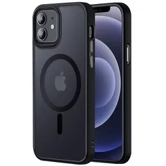 【米軍規格・MagSafe対応】Gtsoho iPhone 12 / 12 Pro 用 ケース 半透明 マグネット搭載 耐衝撃 マット感 黄ばみなし ストラップホール付き マグセーフ対応 ワイアレス充電対応 マットブラック 0