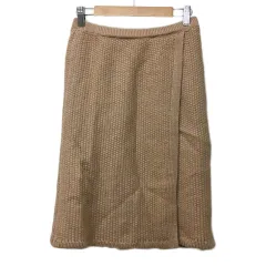 スピック&スパン Spick&Span スカート タイト 膝丈 ニット ラップ風 ウエストゴム 無地 モヘヤ混 ピンク ベージュ