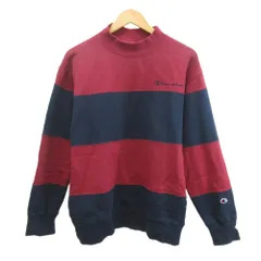 チャンピオン CHAMPION トレーナー スウェット ロンT L 赤 レッド 紺 ネイビー ボーダー柄 モックネック 長袖 /KK ■GY58