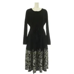 エムズグレイシー M'S GRACY ニットワンピース ロング 長袖 花柄 ベルト付 40 ブラック /MY ■OS ■ECD002