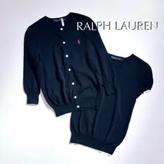 cW69 RALPH LAUREN アンサンブル クルーネック カーディガン セットアップ ブラック 黒 ポニー刺繍 ロゴ マーク 七分袖 ラルフローレン