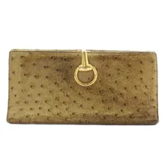 グッチ GUCCI 長財布 二つ折り オーストリッチ レザー ホースビット ゴールド金具 ベージュ 101602・2184 /XZ ■GY42