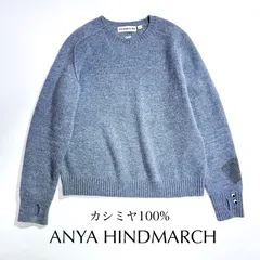 cW70 ANYA HINDMARCH カシミヤ100% L クルーネック カシミヤ ニット セーター 刺繍 指ソケット グレー ユニクロ UNIQLO コラボ商品 アニヤハンドマーチ