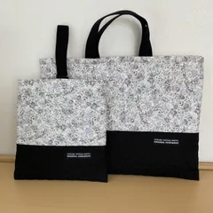 入園入学2点セット　りんりんのハンドメイド　レッスンバッグ　上履き入れ　キルティング　花柄　黒