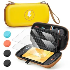 【2025 登場 ケースセット】Switch 2 対応 ケース収納バッグ 保護フィルム 2 枚 + スティックカバー 4 枚付き ドット付きハニカムパネル画面保護 防塵防水耐衝撃 大容量 ゲームカード 10 枚収納 コントローラー/ドック/ケーブル携帯可能 0