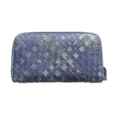ボッテガヴェネタ BOTTEGA VENETA 長財布 ウォレット レザー イントレチャート ラウンドファスナー ロゴ 紺 ネイビー ■GY18 /MQ
