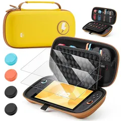 【2025 登場 ケースセット】Switch 2 対応 ケース収納バッグ 保護フィルム 2 枚 + スティックカバー 4 枚付き アップグレードドットハニカムパネル強化 防塵防水耐衝撃 大容量 ゲームカード 10 枚 + 小物収納 ホリデーギフト最適 0