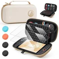 【2025 登場 ケースセット】Switch 2 対応 ケース収納バッグ 保護フィルム 2 枚 + スティックカバー 4 枚付き アップグレードドットハニカムパネル強化 防塵防水耐衝撃 大容量 ゲームカード 10 枚 + 小物収納 ホリデーギフト最適 0