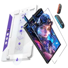 JSAUX Switch 2 / スイッチ2 用 黒曜石AR 保護フィルム【超簡単ガイド枠付き】ガラスフィルム | ARコーティングで高透過率と反射低減を両立 9H+硬度・気泡ゼロ・指紋防止・飛散防止・ドック対応 1枚セット 1