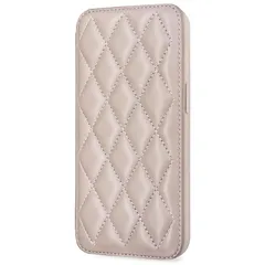 【新品】 YURAMYRAI 対応 iPhone 13 /14 ケース 手帳型 キルティング レザー 菱形 大人可愛い カード収納 薄型 軽量 全面保護 マグネットなし 肌触り良い アイフォン13 14 スマホケース レディース（6.1インチ，グレージュ） 0